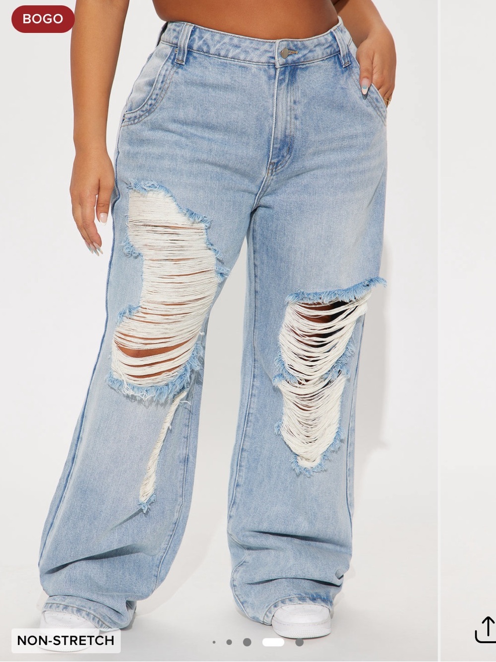 Fashion Nova: Tall Ripped Straight Leg Jeans-Medium Wash - Picture 2 of 7